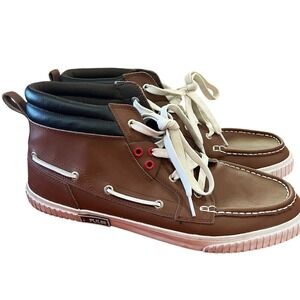 Impulse Leather High Top Boat Sneakers Brown Preppy Casual Streetwear 14M
